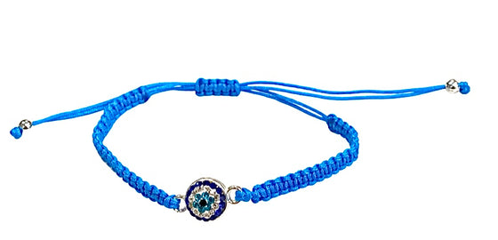 [[Evil eye knitted macrame bracelet - turquoise///Bracelet en macramé tricoté avec un mauvais œil - turquoise]]