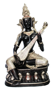  [[Black silver brass Saraswati statue///Statue de Saraswati en cuivre noir et argent]]