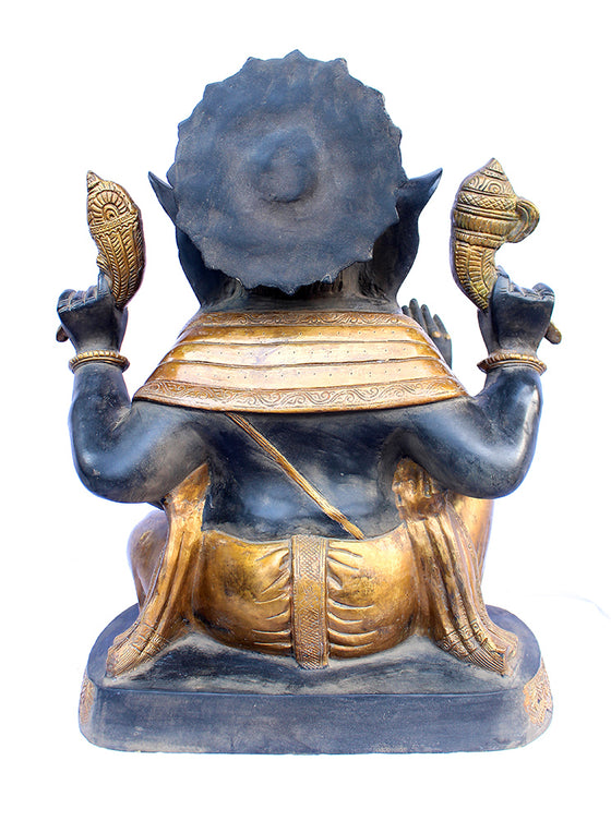 [[Antique black and gold brass Ganesh statue///Statue de Ganesh en laiton noir et or antique]]