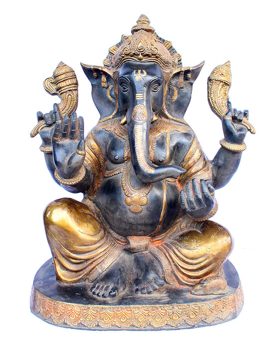 [[Antique black and gold brass Ganesh statue///Statue de Ganesh en laiton noir et or antique]]