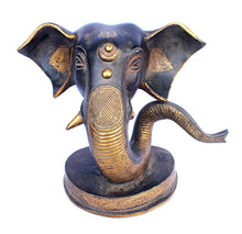  [[Antique black and gold brass elephant head statue///Statue de tête d'éléphant en laiton noir et or antique]]