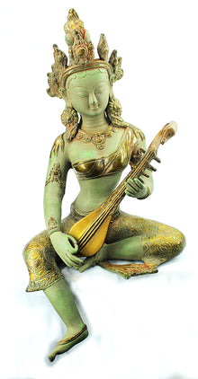  [[Antique green and gold brass Saraswati///Saraswati en laiton vert et or antique]]