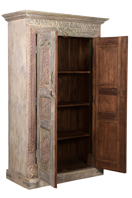 [[Massive storage cabinet with old Indian teak wood doors///Armoire de rangement massive avec des portes indiennes en ancien bois de  teck]]